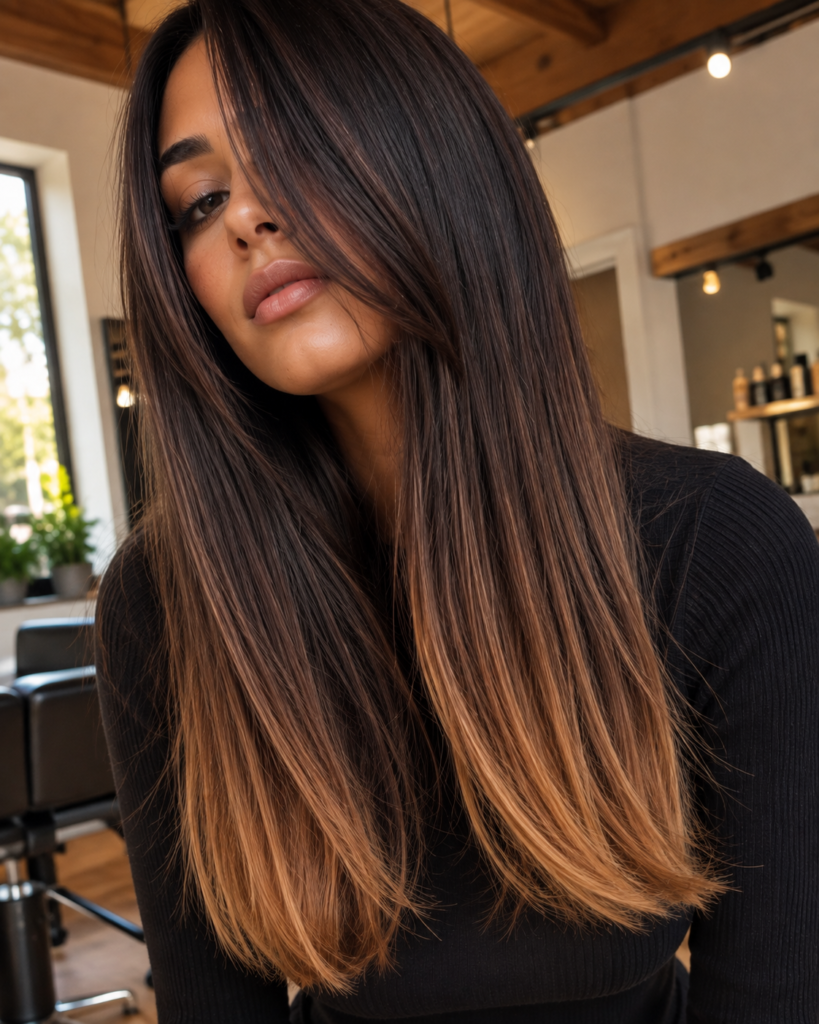 Caramel-Dipped Ends on Brown Hair