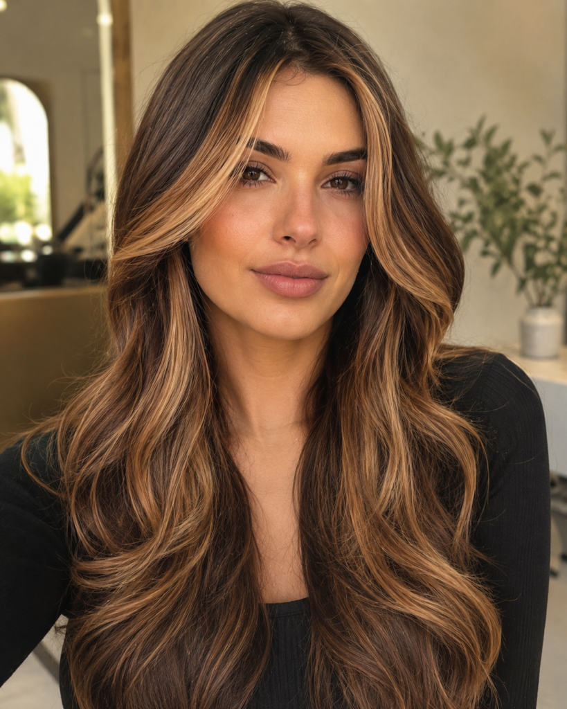 Caramel Money Pieces for Brown Hair