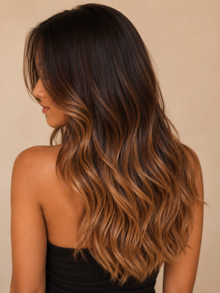 Caramel Ombre from Brown Roots to Lighter Ends