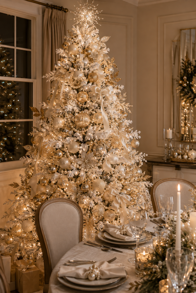 Champagne pearl Christmas tree with cream ornaments and pearl accents