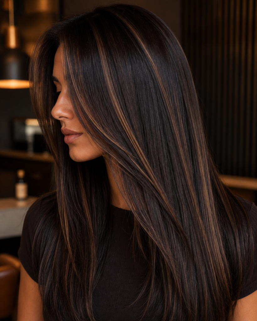 Espresso Brown Hair with Silky Caramel Highlights