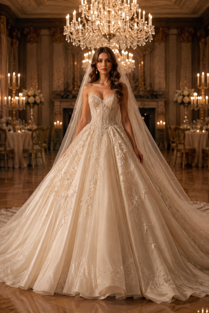 Fairytale wedding dress Fairytale wedding dress with grand ivory ball gown and crystal corset