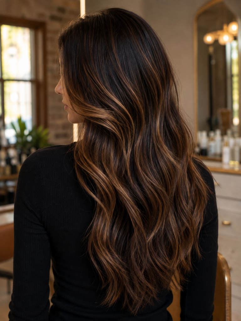 Luxe Caramel Balayage on Long Brown Hair