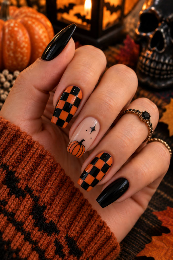 Autumn Halloween Nail Art Close-Up