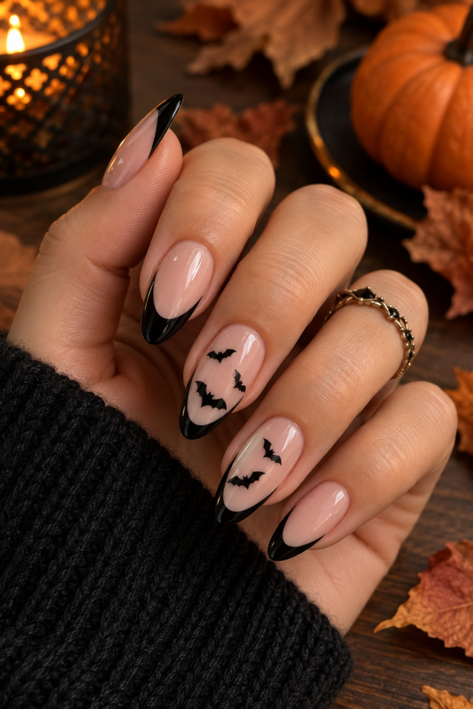 close-up of a stylish Halloween manicure