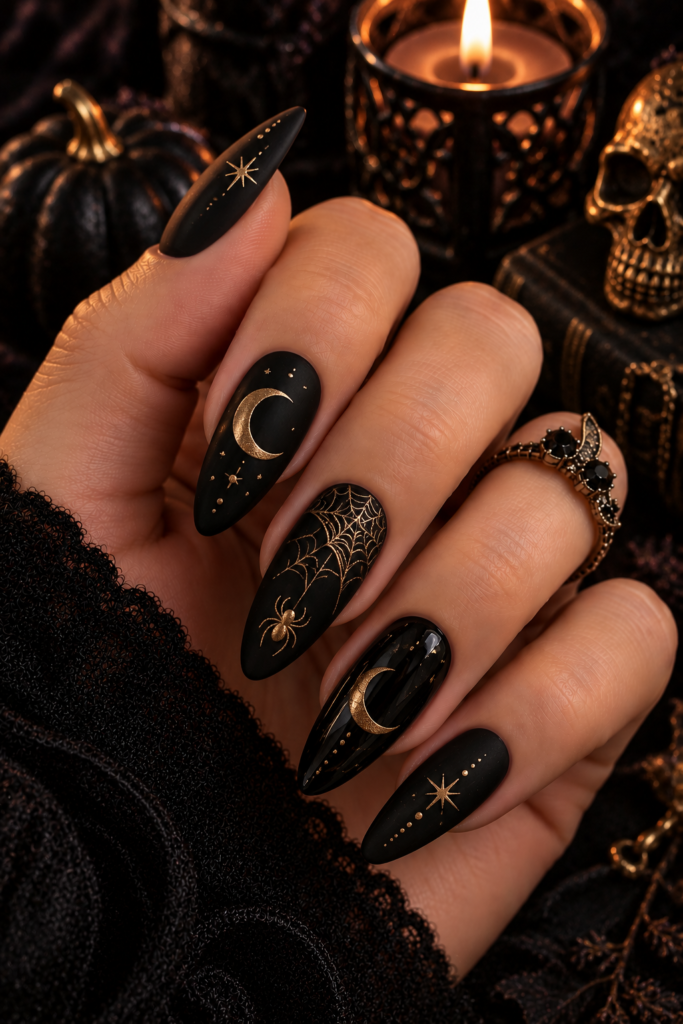 Gothic Gold Celestial Nail Art
