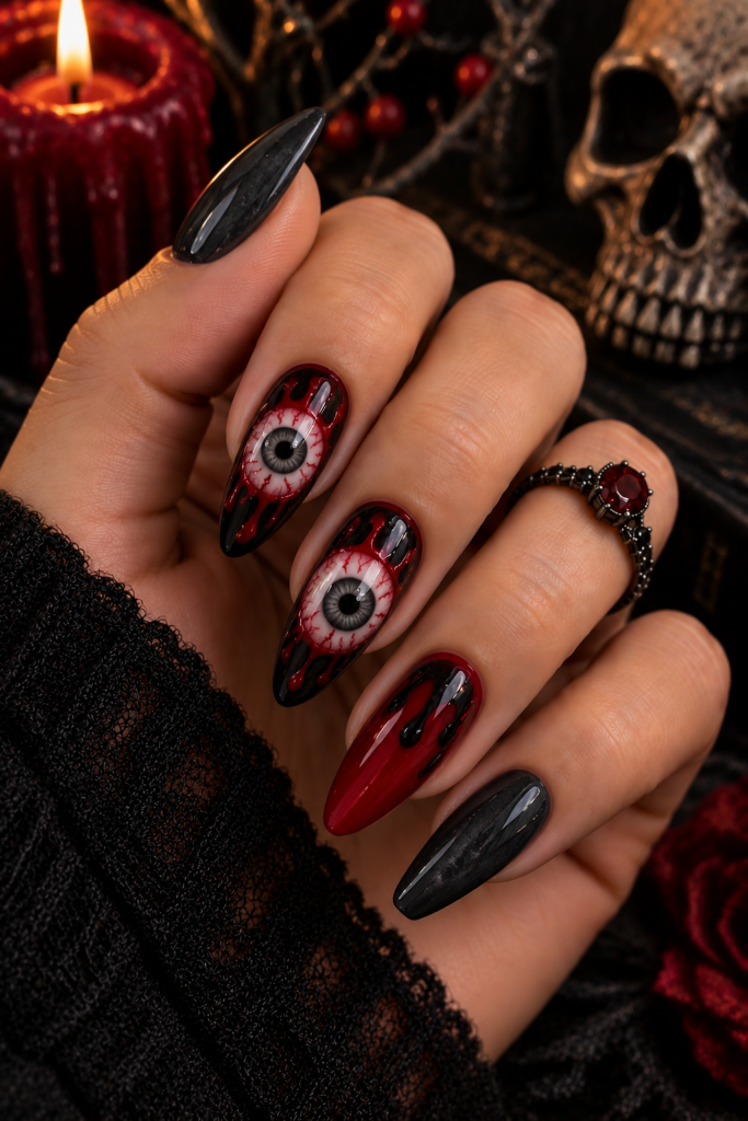 Gothic Halloween Eyeball Nail Art