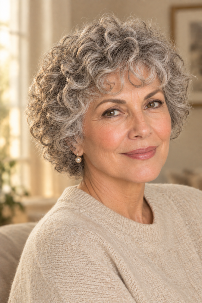 Rounded curly haircut