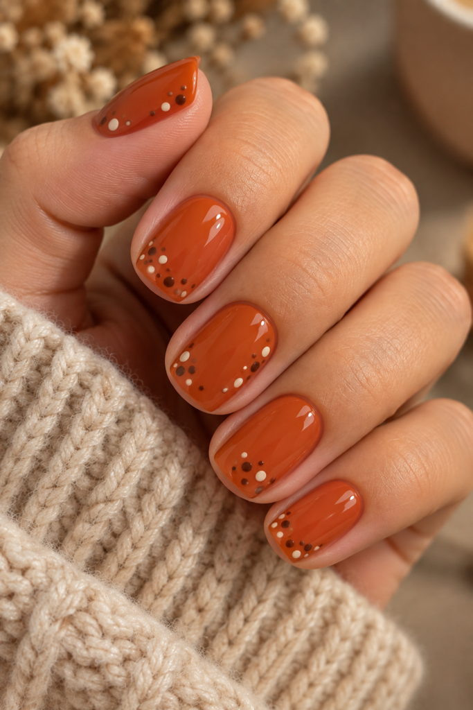 Rust orange nails with tiny cream