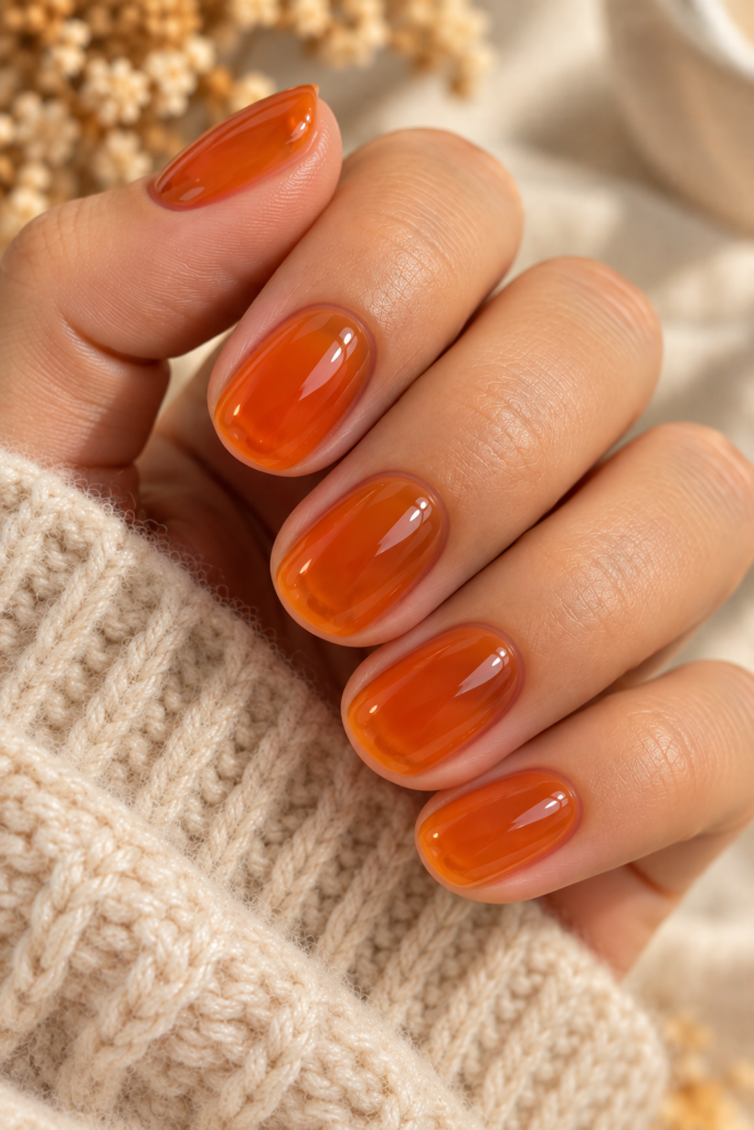 Translucent orange jelly nails
