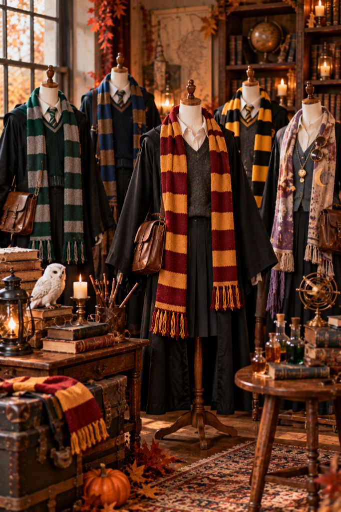 Variety of original wizard-school-inspired Halloween costume combinations
